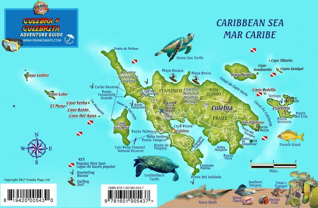 Culebra puerto rico dive map fish id franko maps waterproof fish card