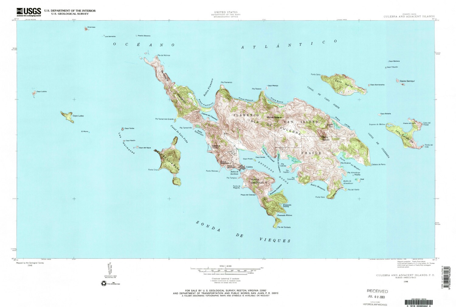 Culebra map historical topographic map nautical chart print