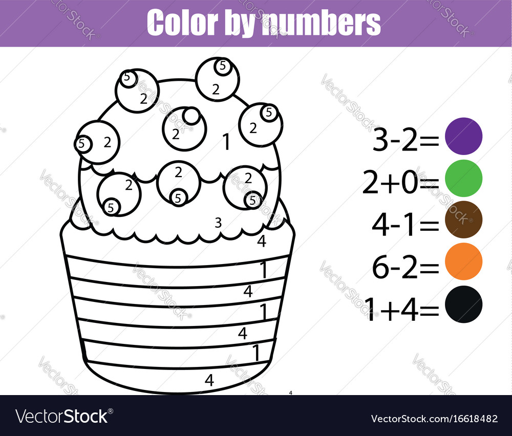 Coloring page with cupcake color by numbers vector image