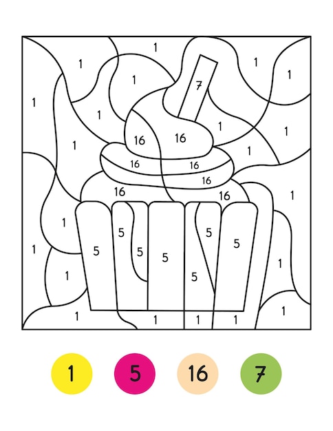 Premium vector color by number activity color by code activity for kids cupcake coloring page vector