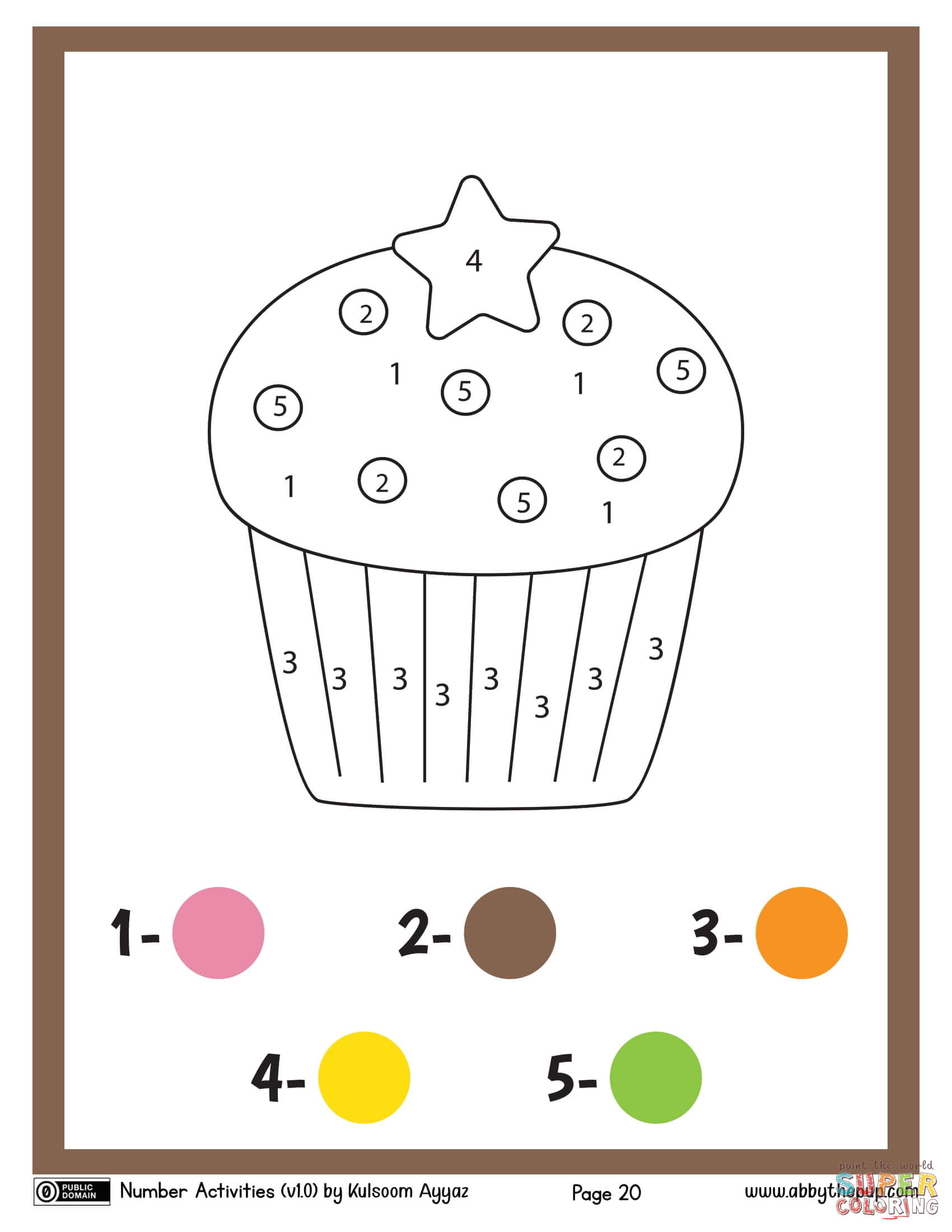 Muffin color by number free printable coloring pages