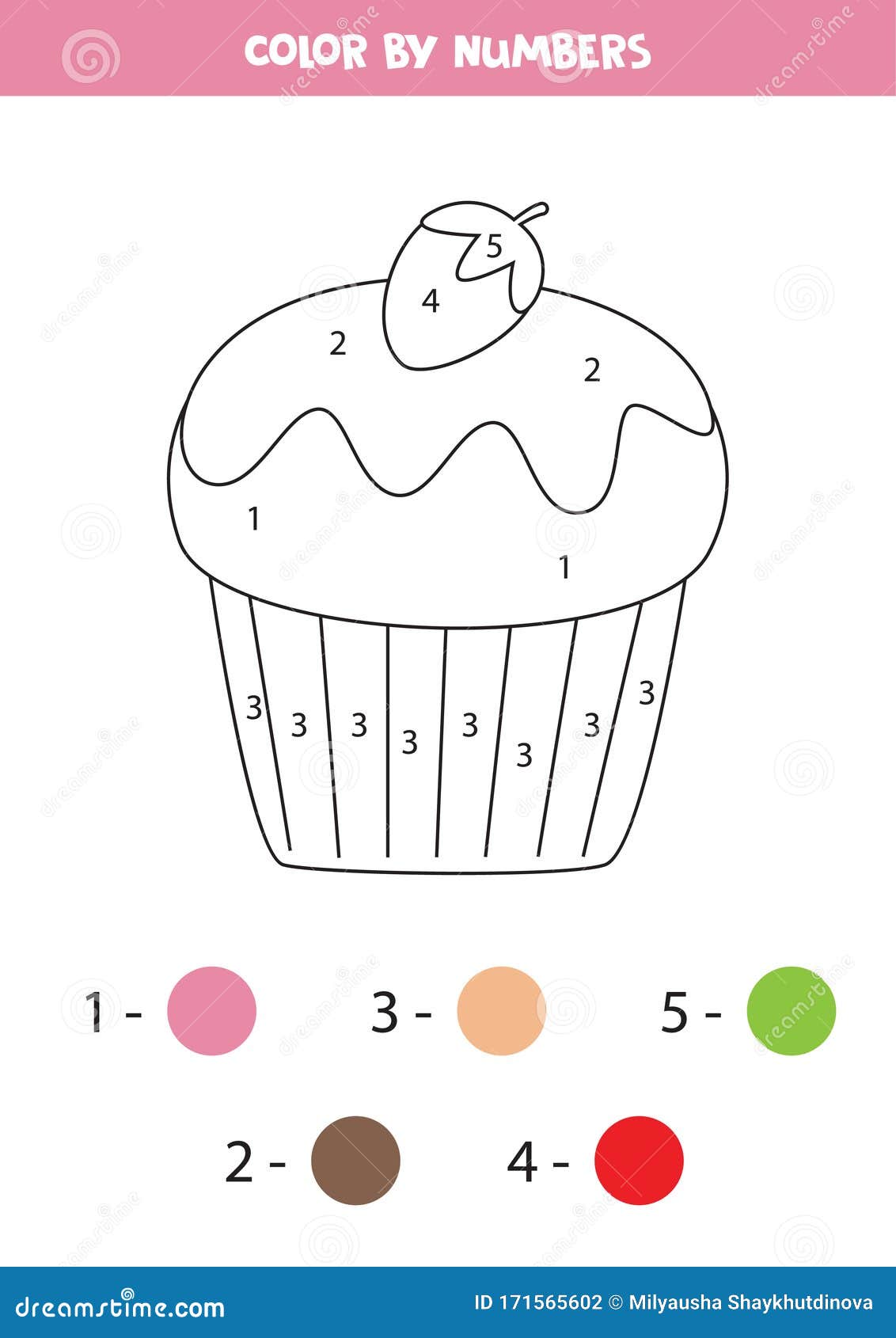 Color cute cartoon cupcake by numbers stock vector