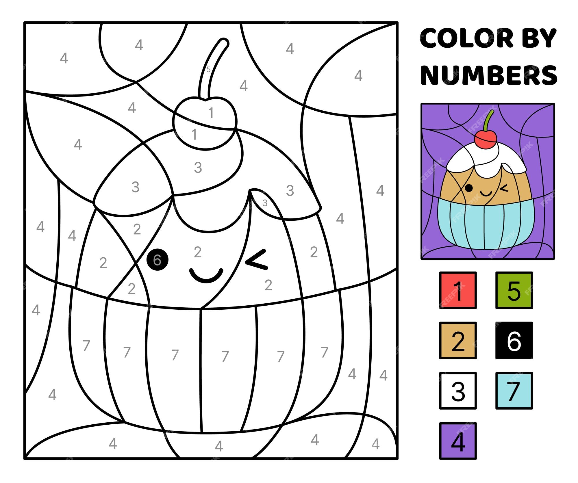 Premium vector cupcake color by number squishmallow coloring page game for kids kawaii cartoon vector