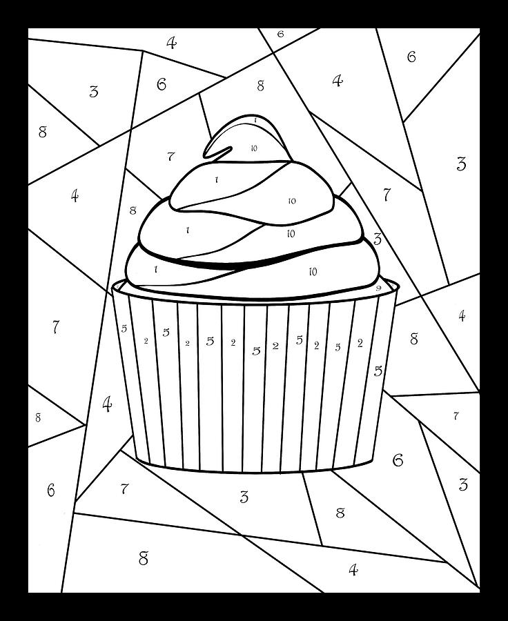Frosted cupcake color by number digital art by grace joy carpenter