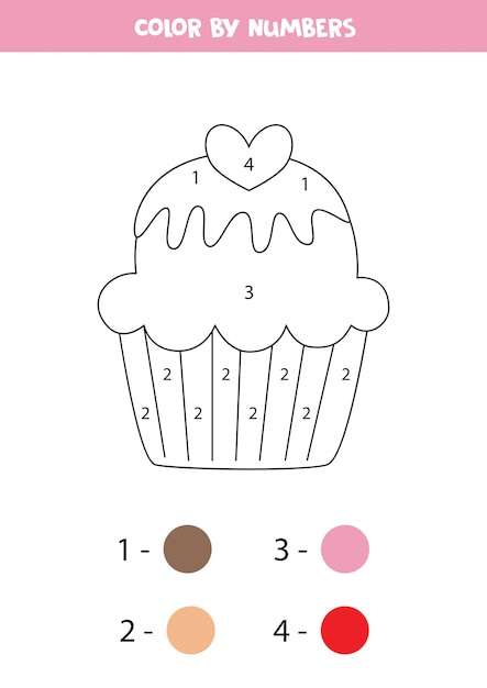 Premium vector coloring page for kids cute cartoon cupcake color by numbers