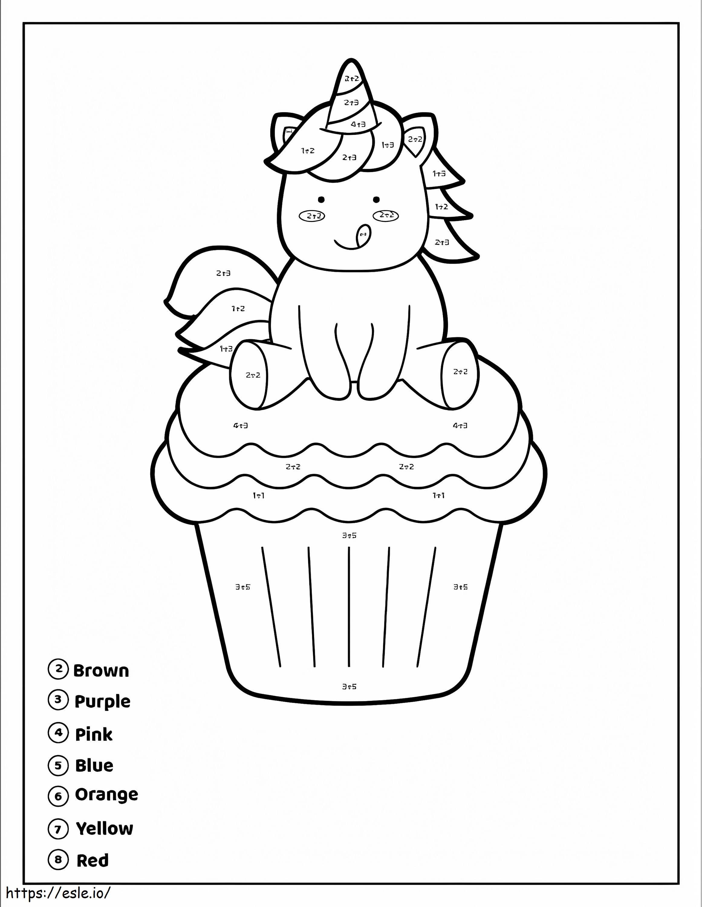 Unicorn cupcake coloring by number coloring page