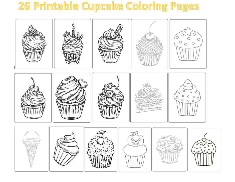 Printable cupcake coloring pages