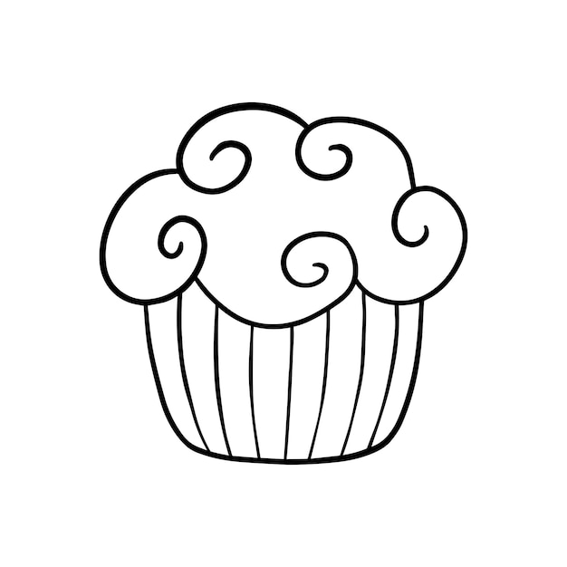 Premium vector cupcake with whipped cream breakfast dessert doodle linear cartoon coloring