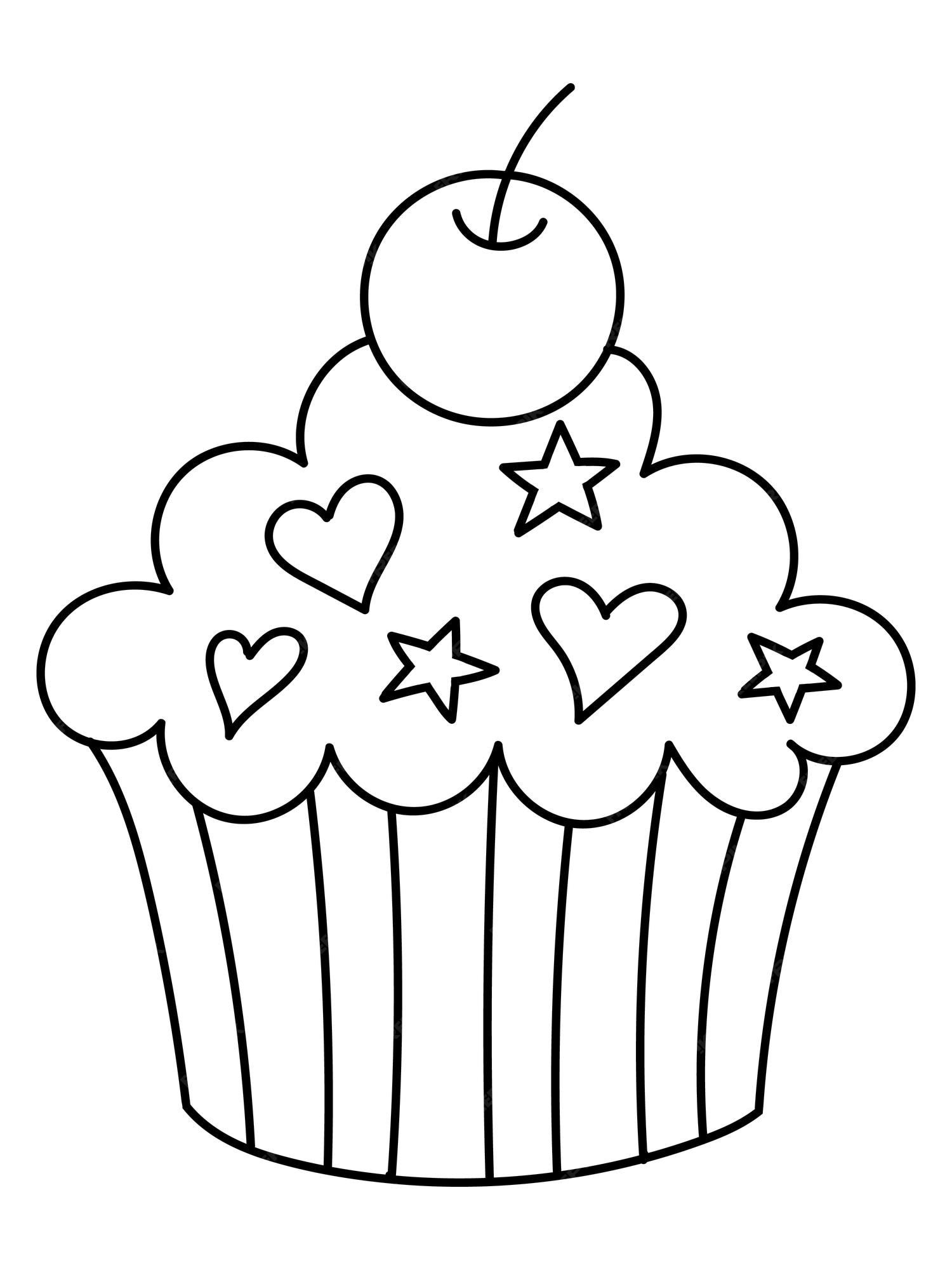 Premium vector sweet cupcakes coloring page for kids