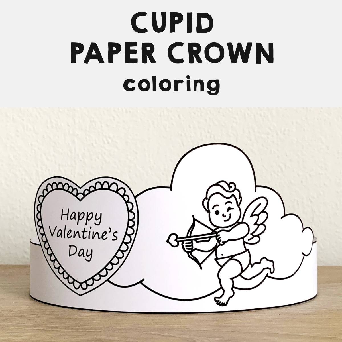 Cupid paper crown printable coloring valentine craft activity made by teachers