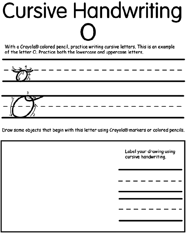 Writing cursive o coloring page