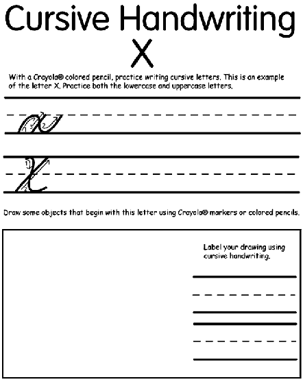 Writing cursive x coloring page