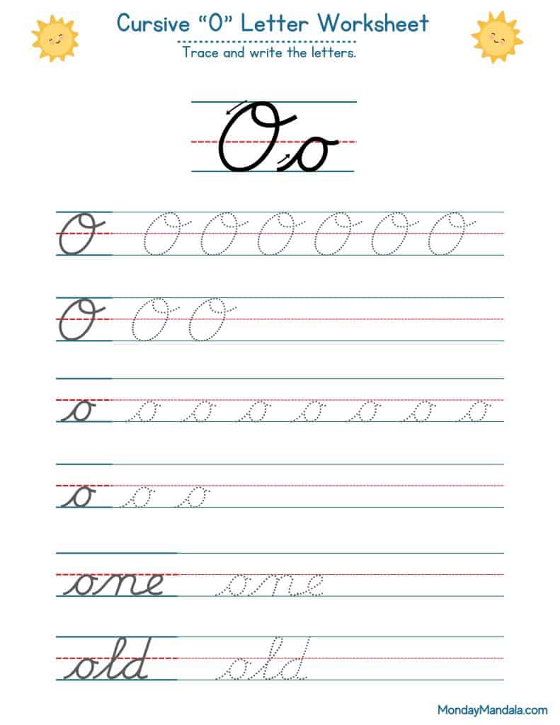 Cursive o worksheets free letter writing printables