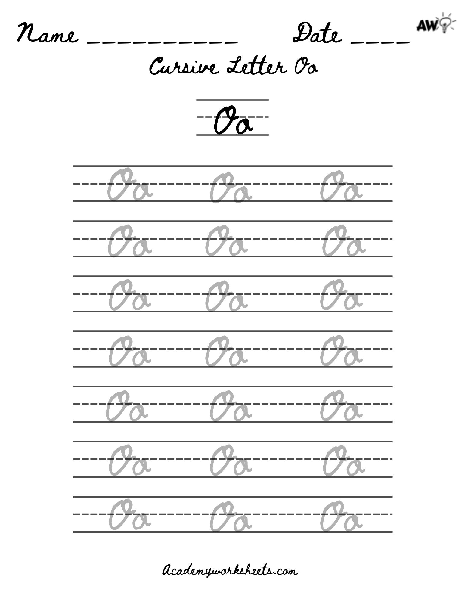 Learn cursive o in easy steps