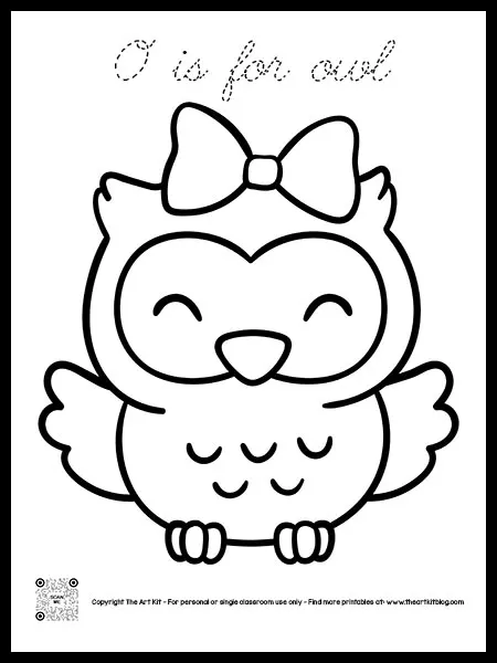 Letter o is for owl coloring pages â cursive font â the art kit