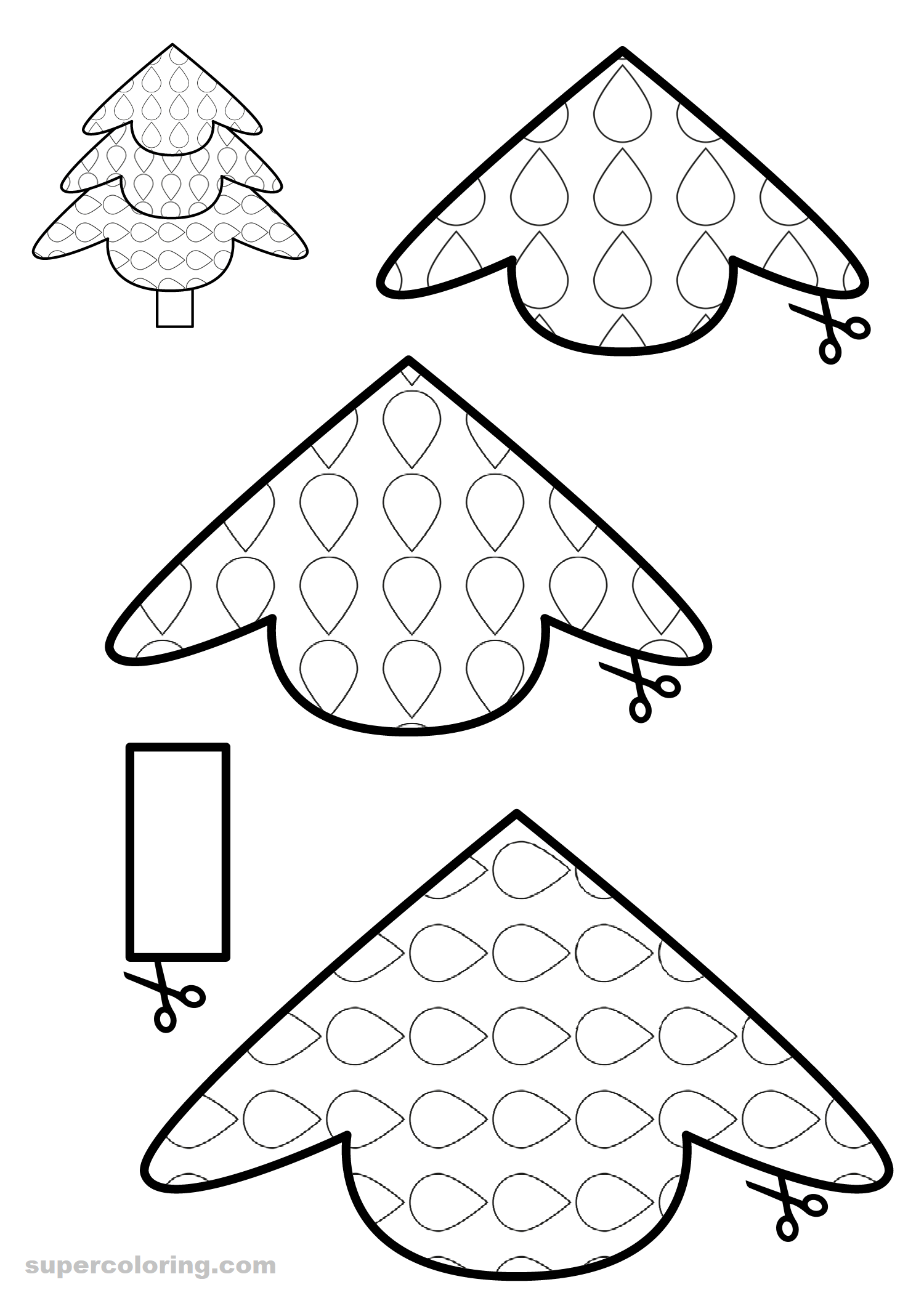 Color cut and paste paper christmas tree free printable papercraft templates