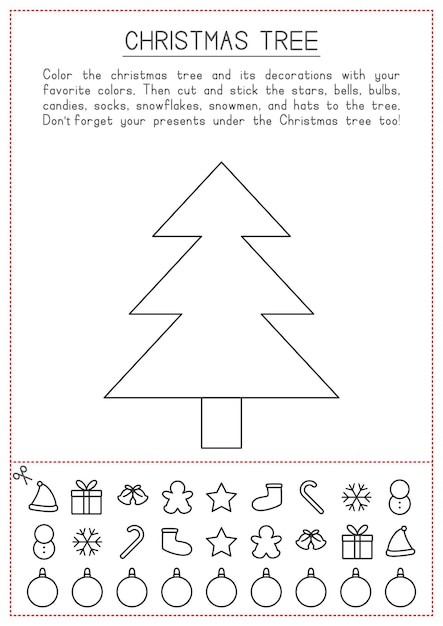 Premium vector color cut and paste christmas tree