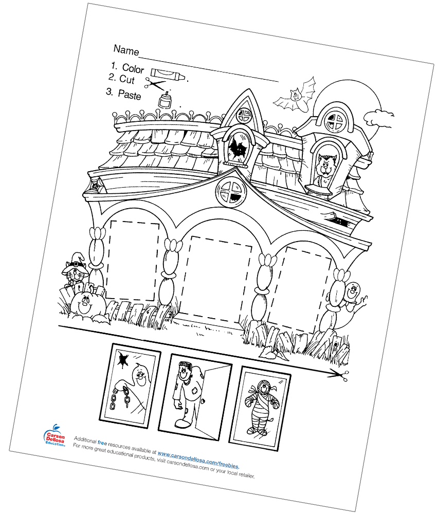 Haunted house color cut and paste free printable carson dellosa