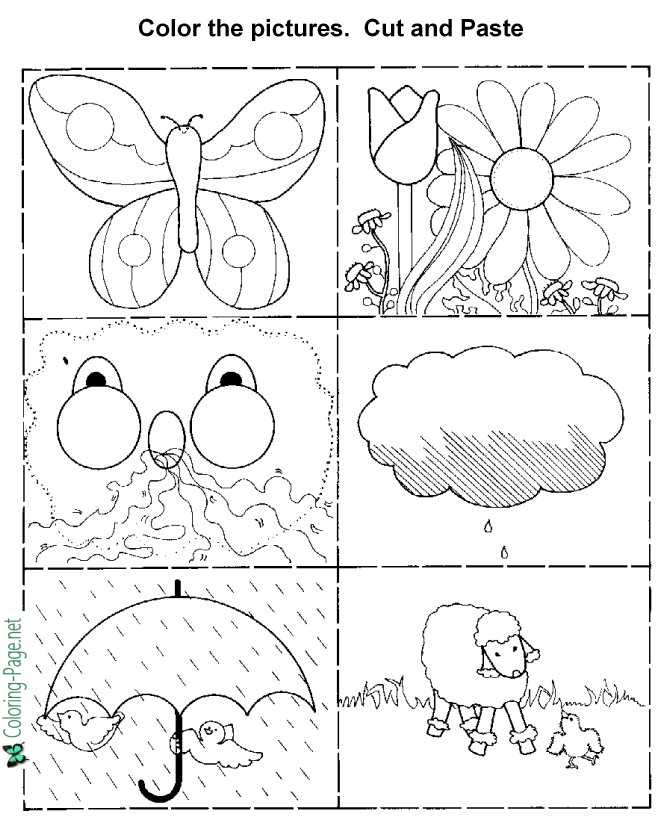 Color cut and paste kids activity worksheets