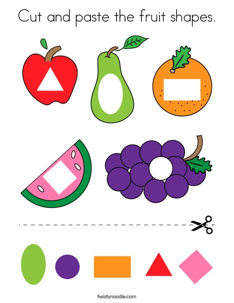 Cut and paste the fruit shapes coloring page