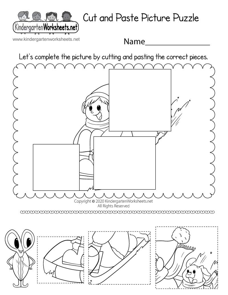 Free printable cut and paste picture puzzle worksheet
