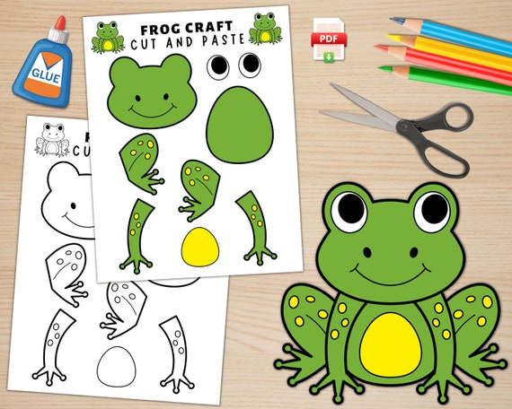 Printable frog craft for kids spring craft activity pond life activity frog paper craft build a frog frog coloring page pdf