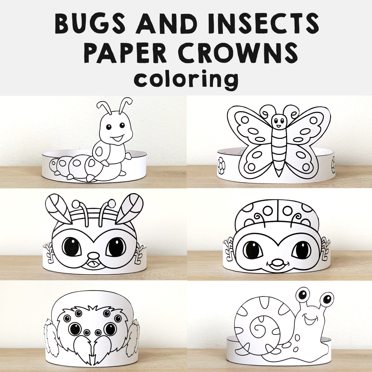Bugs insects paper crowns headbands hats printable coloring craft activity made by teachers