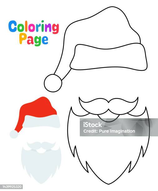 Coloring page with beard with christmas hat for kids stock illustration