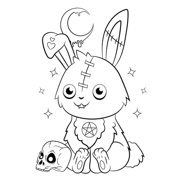 Premium vector creepy kawaii pastel goth rabbit coloring page