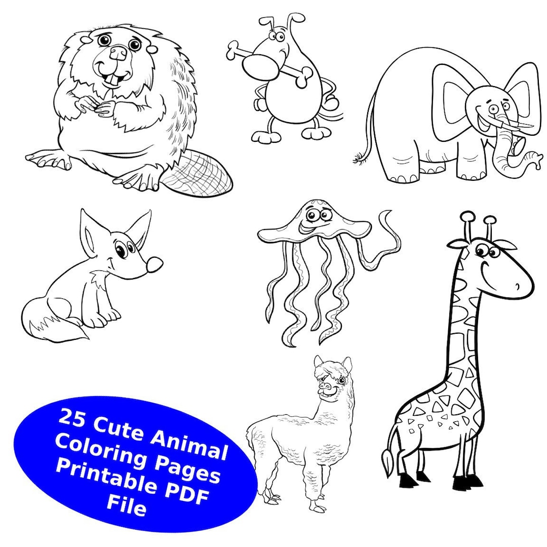 Printable cute animal coloring pages pages digital download printable pdf file