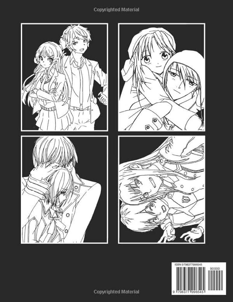 Midnight anime couple coloring book incredible coloring pages on black background featuring beautiful illustrations of romantic animation for relaxation and creativity world painting books