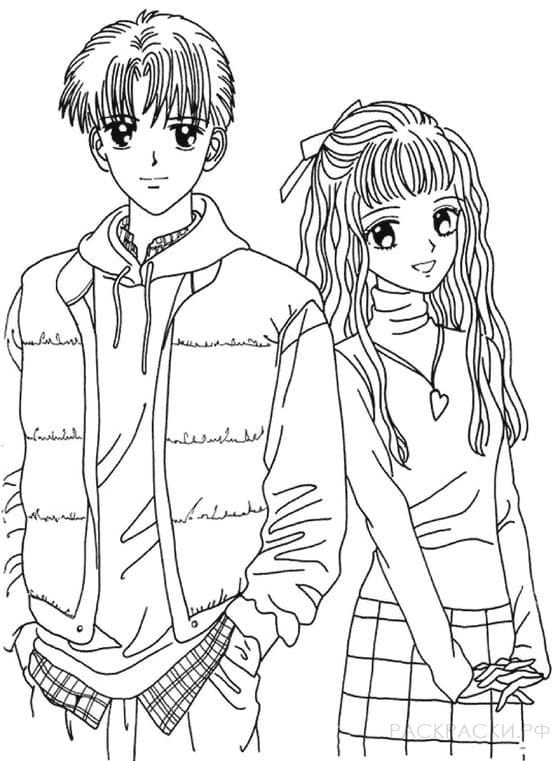 Printable anime couple coloring page