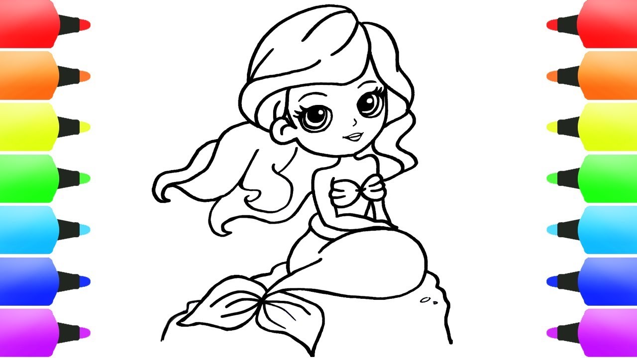 Ariel the little mermaid cute drawing and coloring page for babies toddlers and kids