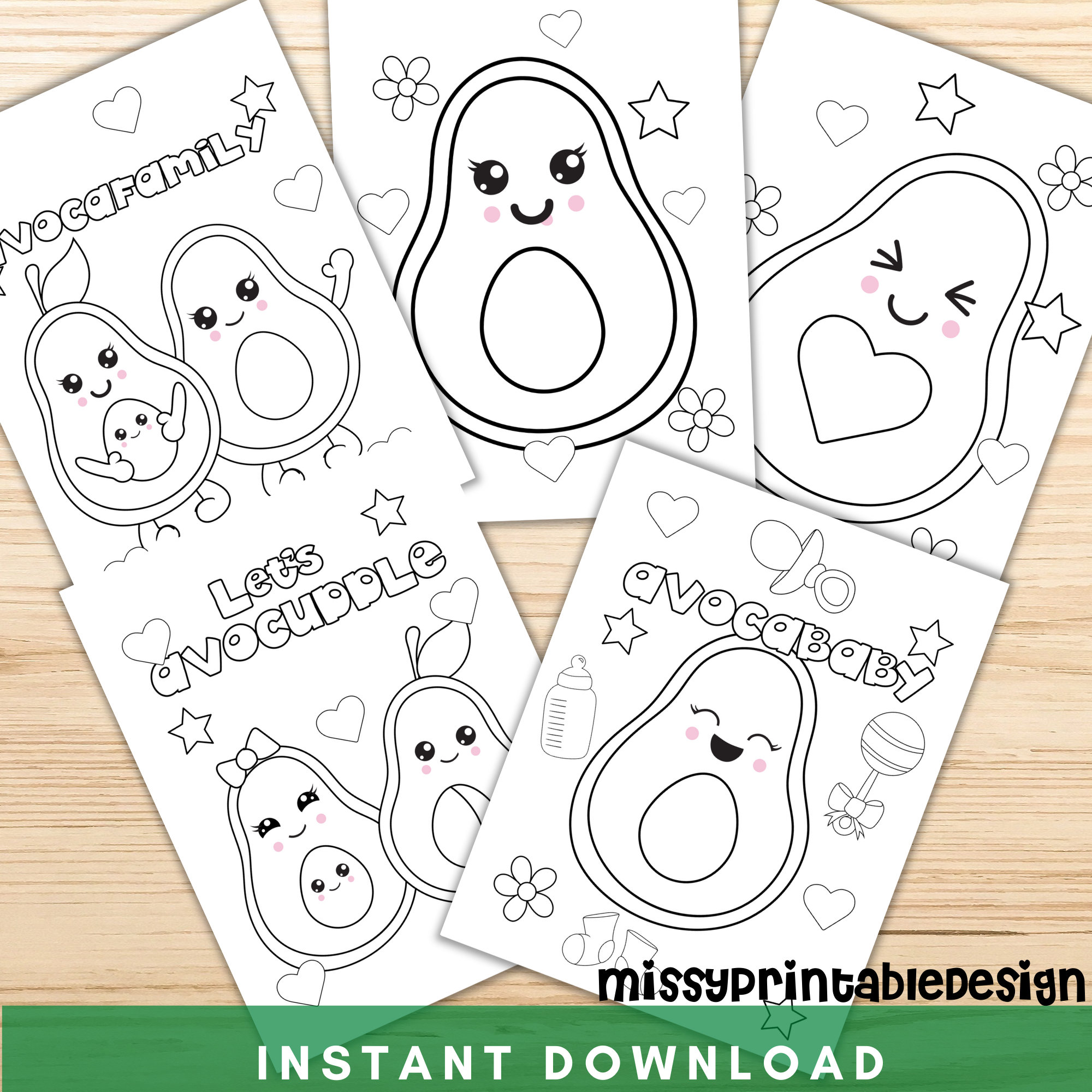 Kawaii avocado coloring pages for kids printable avocado coloring pages avocado activity kids coloring sheets instant download