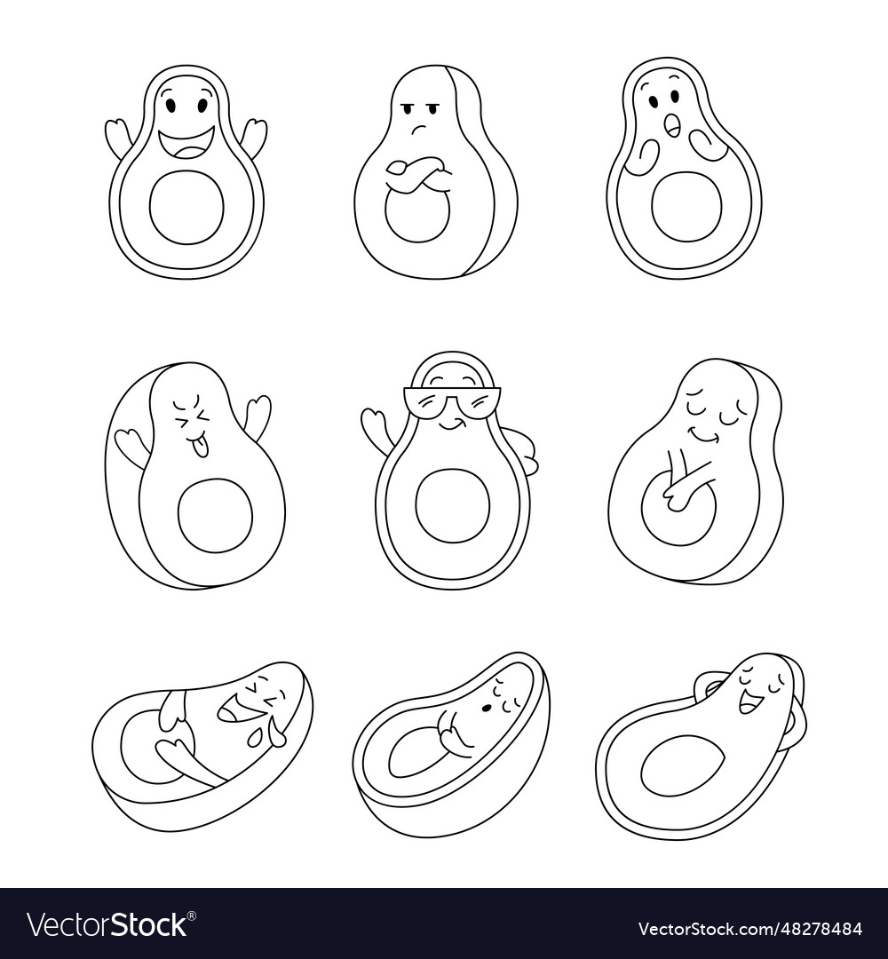 Avocado cute cartoon character coloring page vector image