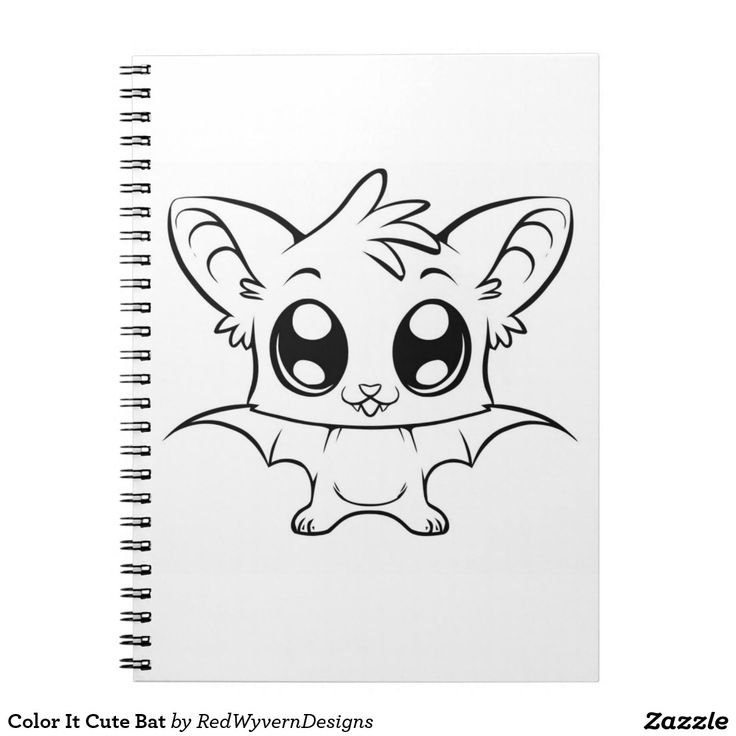 Color it cute bat notebook zazzle easy animal drawings animal coloring pages bat coloring pages