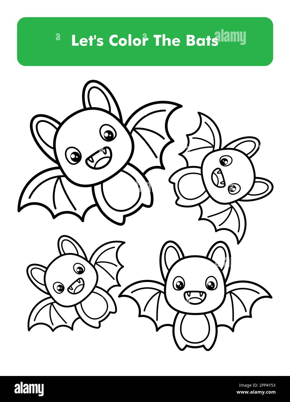 Cute bats coloring book page in letter page size children coloring worksheet premium vector element stock vector image art