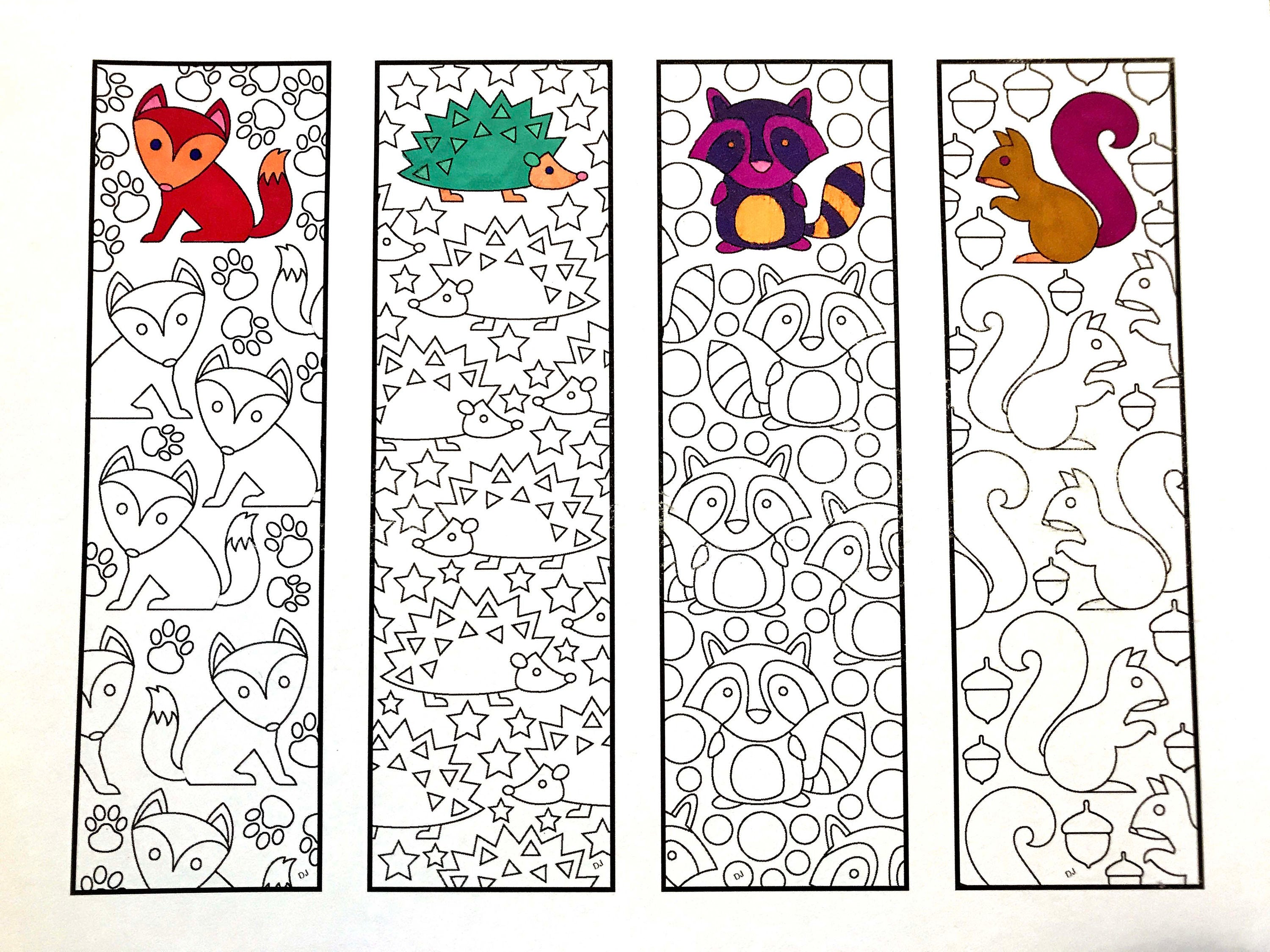 Cute animal bookmarks pdf coloring page fox hedgehog