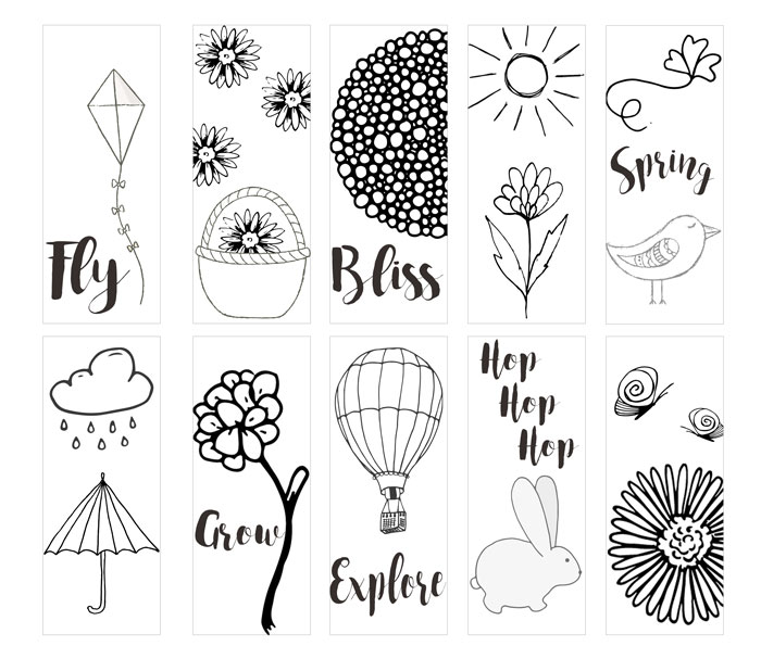 Spring printable coloring page bookmarks