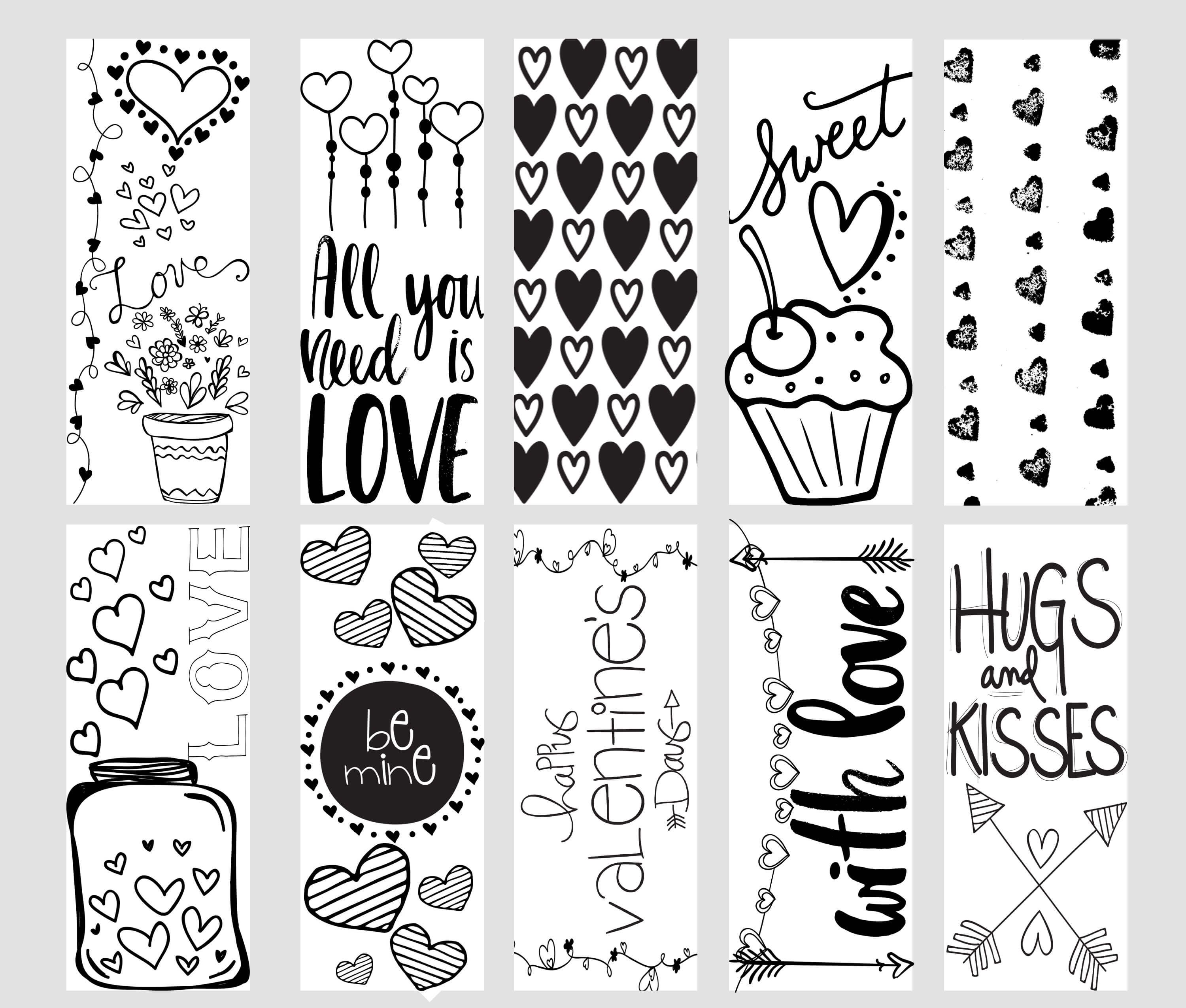 Valentines bookmarks valentine coloring pages printable valentine bookmarks