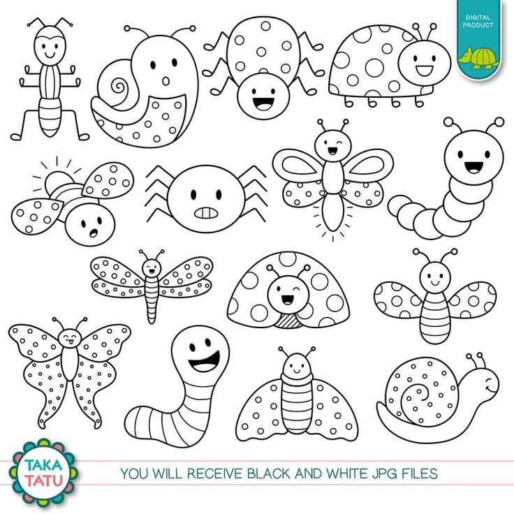 Cute bugs digital stamp cute bugs clip art kawaii bugs garden bugs kawaii bug clip art kids clip art bugs printable line art
