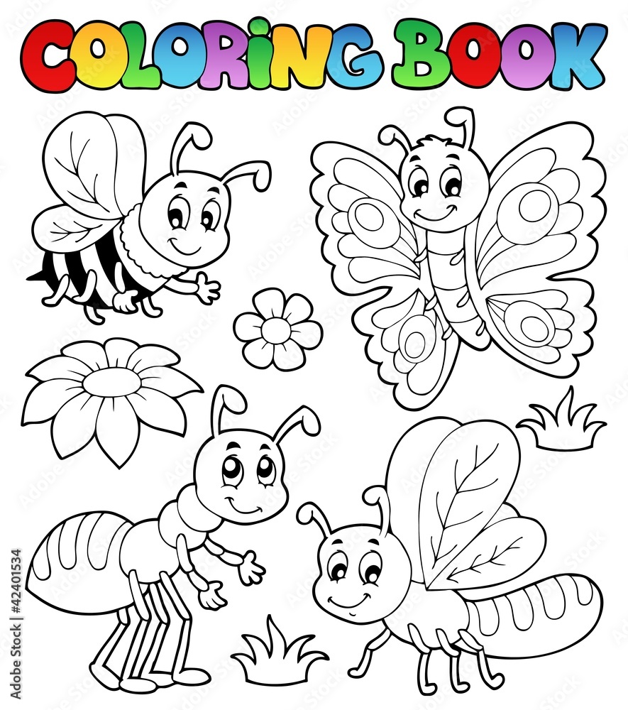 Coloring book cute bugs vector