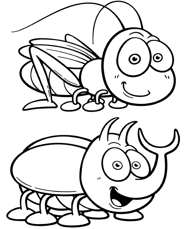Cartoon style bugs coloring page