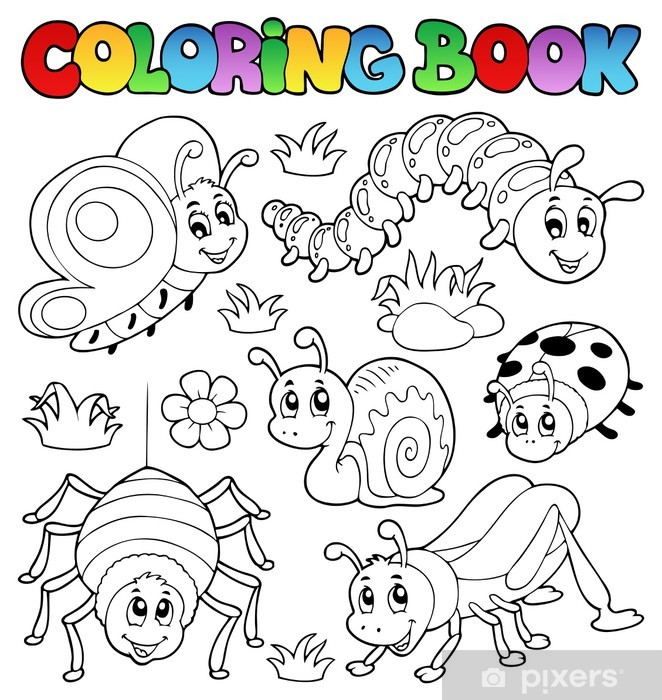 Wall mural coloring book cute bugs