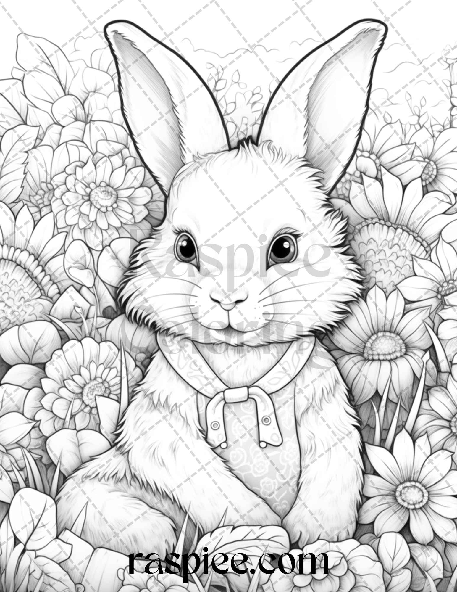 Rabbit garden grayscale coloring pages printable for adults pdf fi â coloring