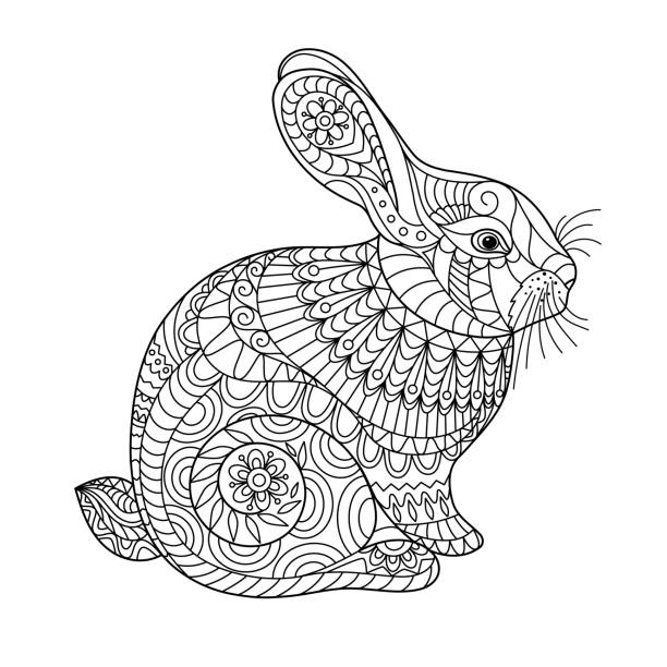 Easter rabbit coloring page for adult and children stock illustration