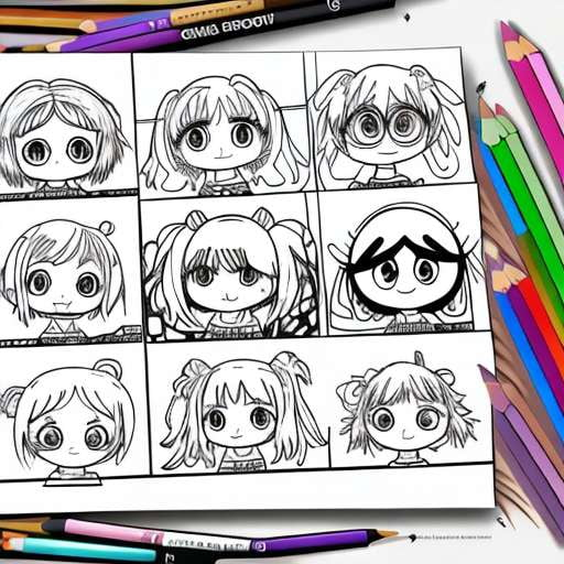 Chibi coloring pages with multiple expressions
