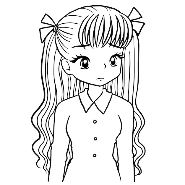 Premium vector girl cartoon doodle kawaii anime coloring page cute illustration drawing character chibi manga ic