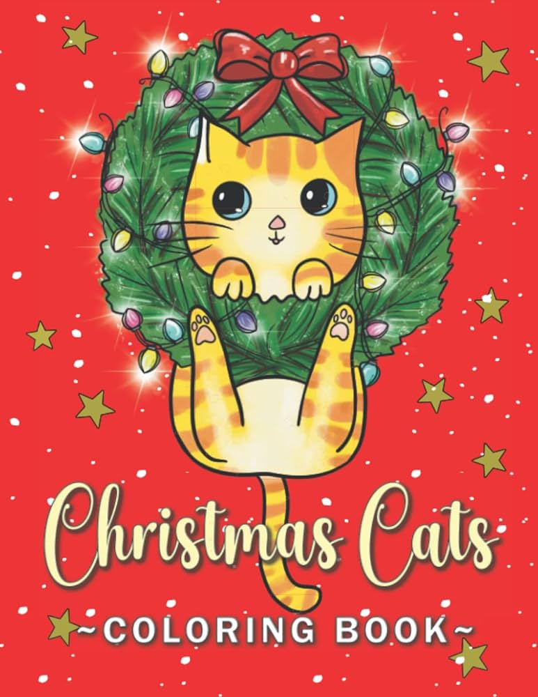 Cats coloring book fun and easy christmas coloring pages with cute cats for kids and busy adults koko heart books
