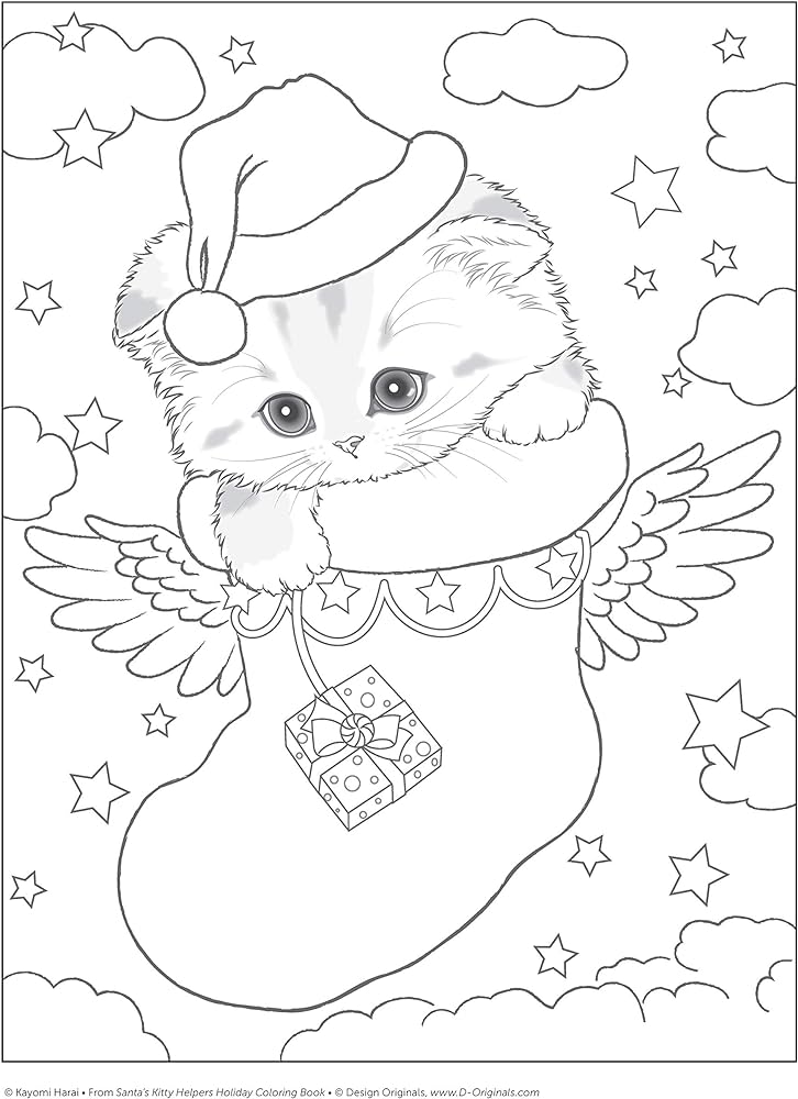 Santas kitty helpers holiday loring book design originals cute expressive